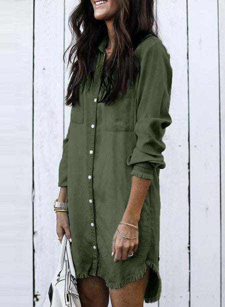 Green Denim Long Sleeve Shirt Dress ...
